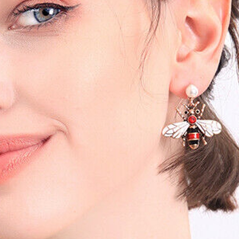 Bee Earrings - Elegant Rare Red Rhinestone  Faux Pearl at top -- NWOT - Picture 3 of 5